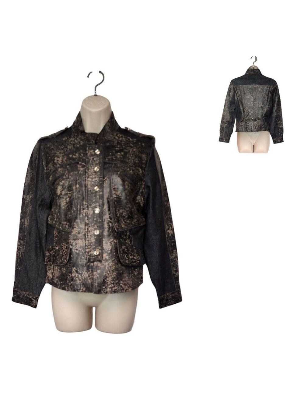 H&D Classic Leather Collection Womens Large Leather Denim Biker Style Jacket M